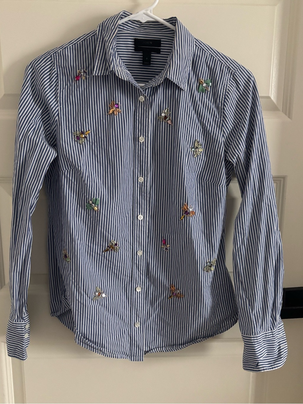 J. Crew Blue and White Striped Cotton Button-Up Shirt - Picture 2 of 7